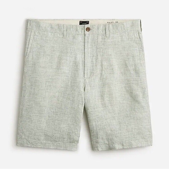 J Crew Linen Shorts Green White Sage